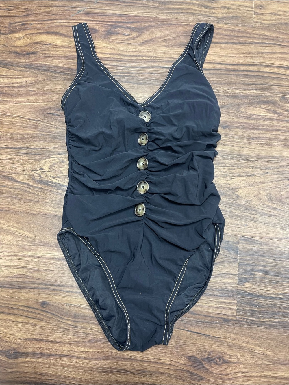 Black Karla Colletto One-Piece Swimsuit with Front Buttons